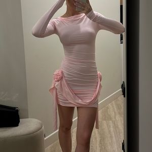 Floral rosette 3D flower applique mini dress